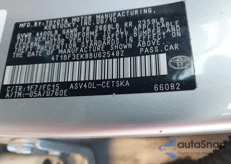 2011 Toyota Camry Se из США, поврежденный, VIN 4T1BF3EK8BU625482